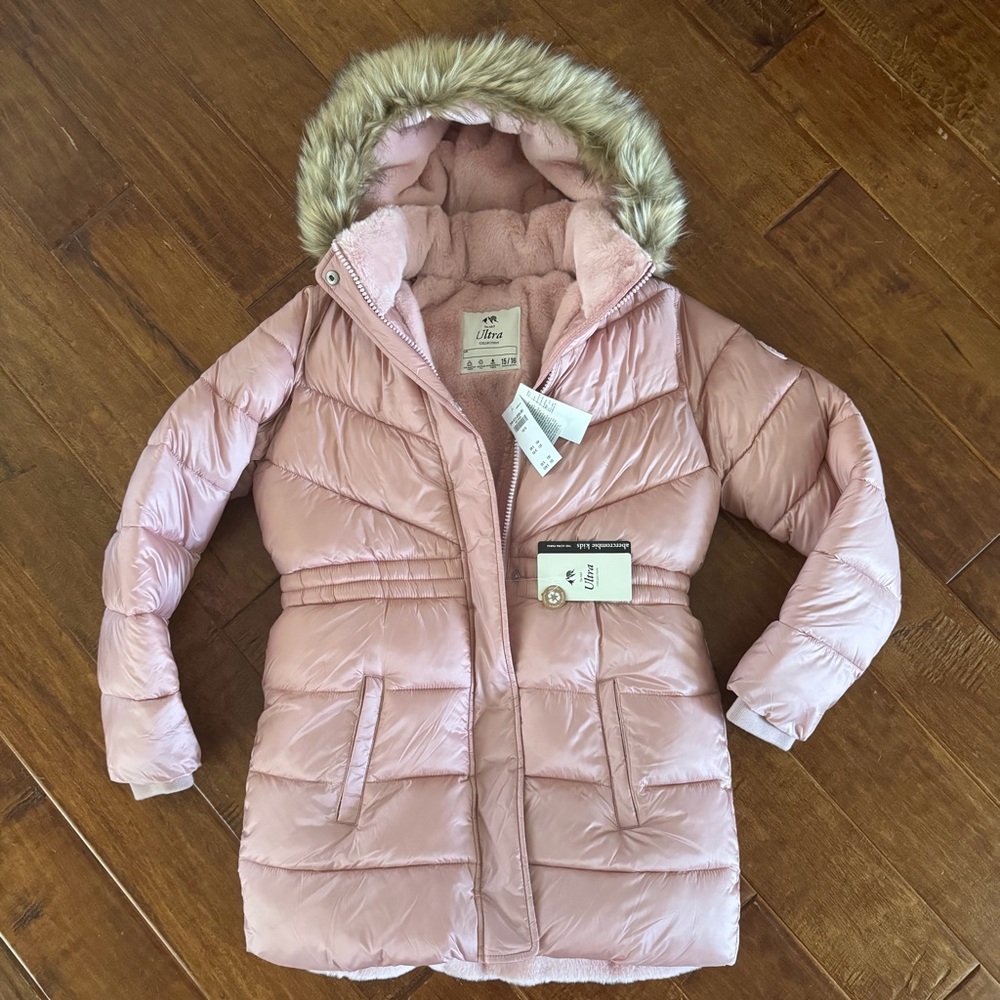 NEW Abercrombie Kids Ultra Collection Puffer Parka Jacket with Faux Fur Trim